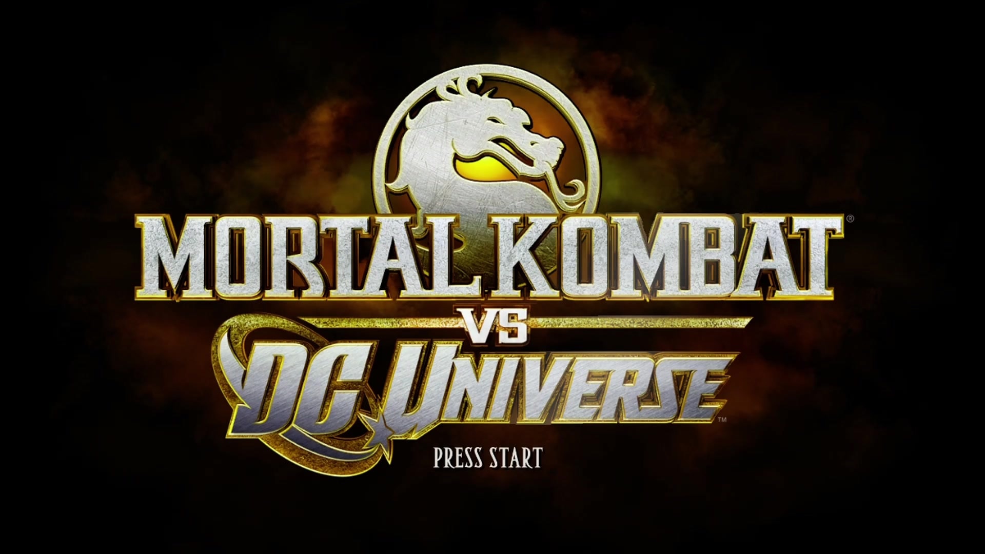 Mortal Kombat vs. DC Universe title screen for Xbox 360